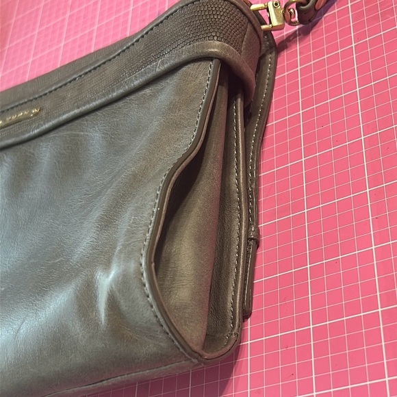 TRINA TURK Gray Leather Clutch with Fold Over Design Shoulder Bag with Handle - Picture 10 of 15